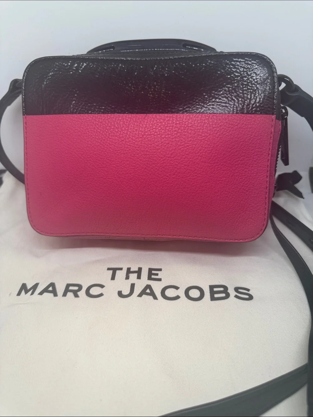 Authentic Marc Jacobs dipped Lunch Box bag black pink Crossbody purse